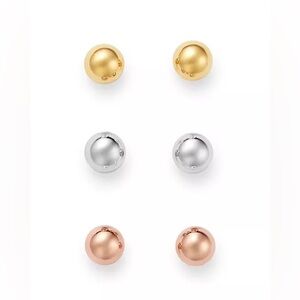NEW 14K Gold, Silver and Rose Gold Stud Earrings Set